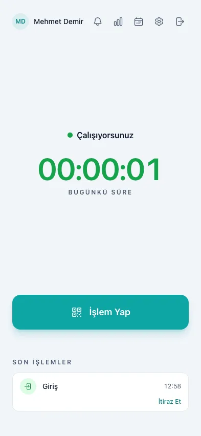 Personel QR ile Giriş Yapar